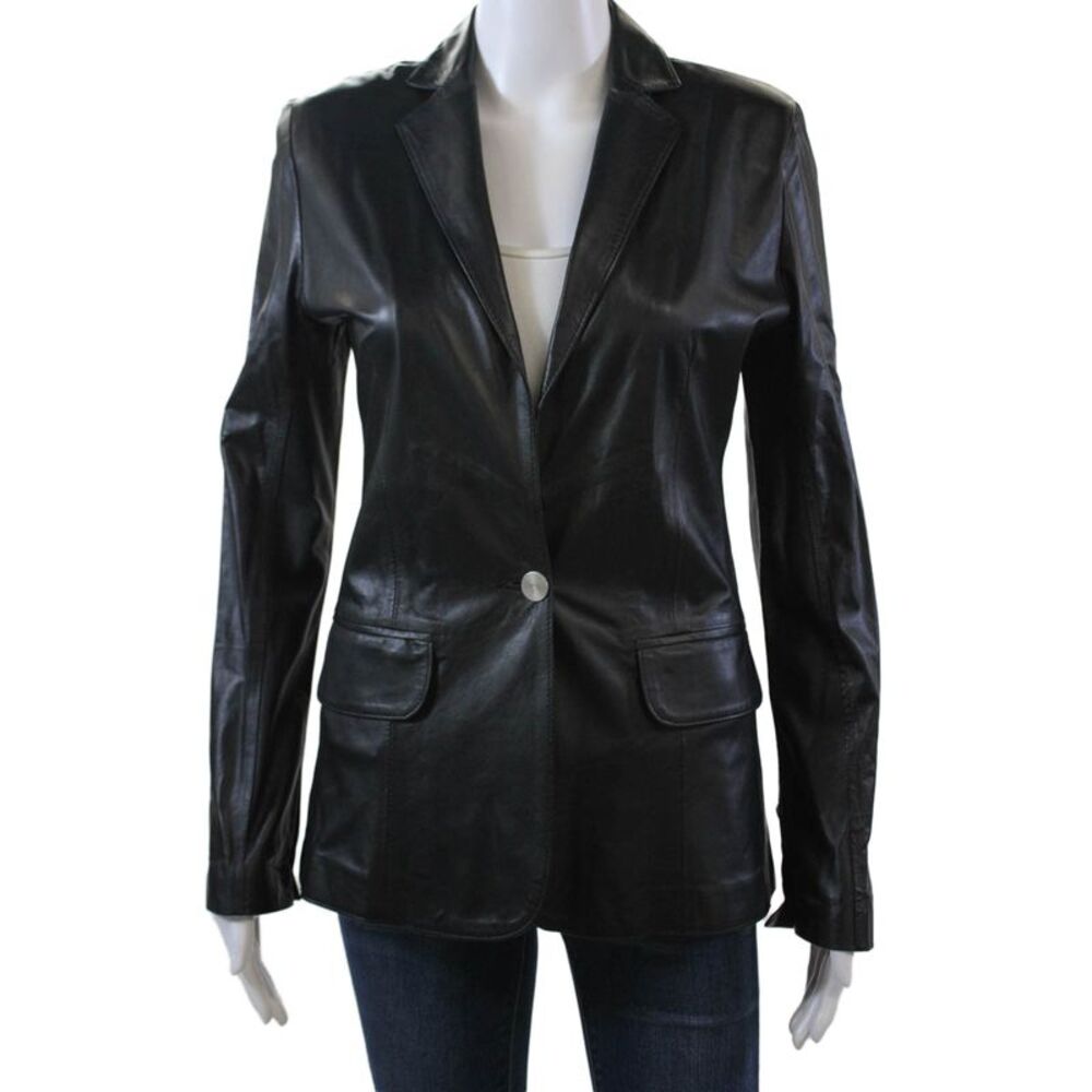 In Transit 2 Womens Leather One Button Long Sleeve Lined Blazer Black Size XS